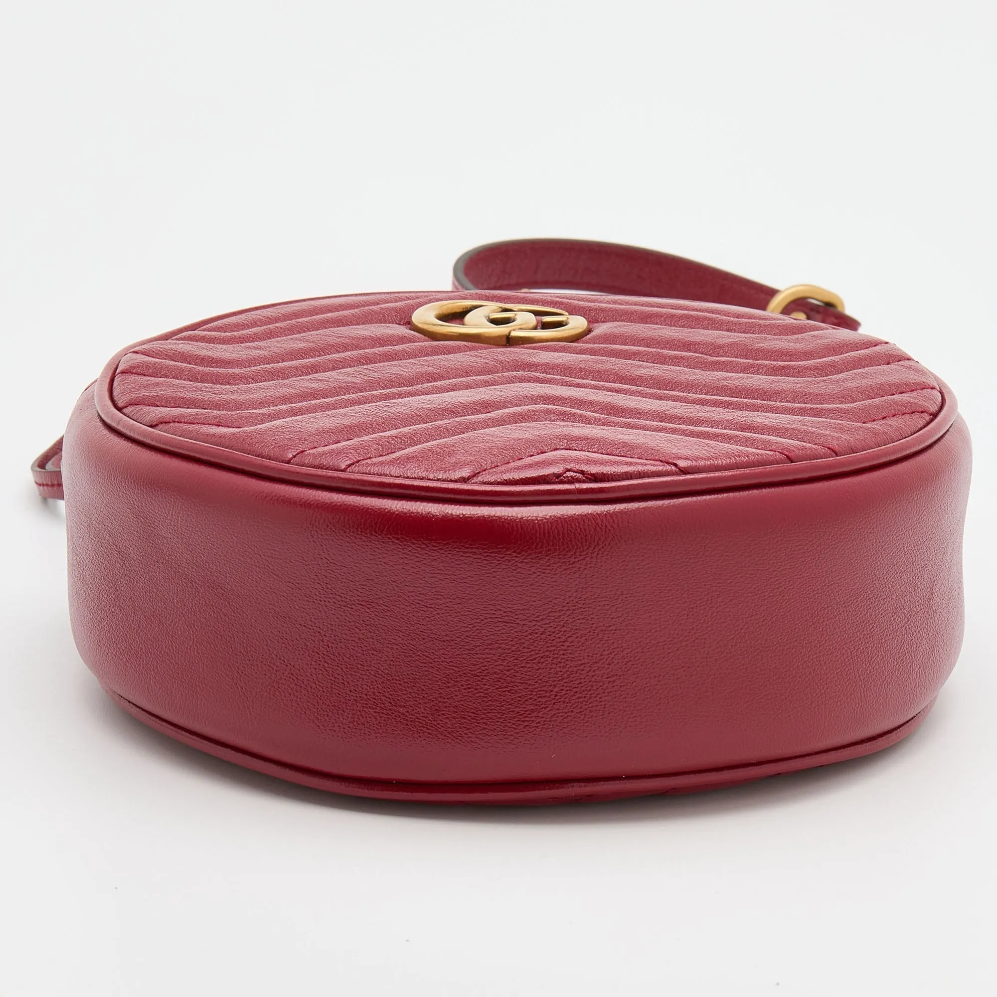 Gucci Red Matelasse Leather Mini GG Marmont Round Shoulder Bag