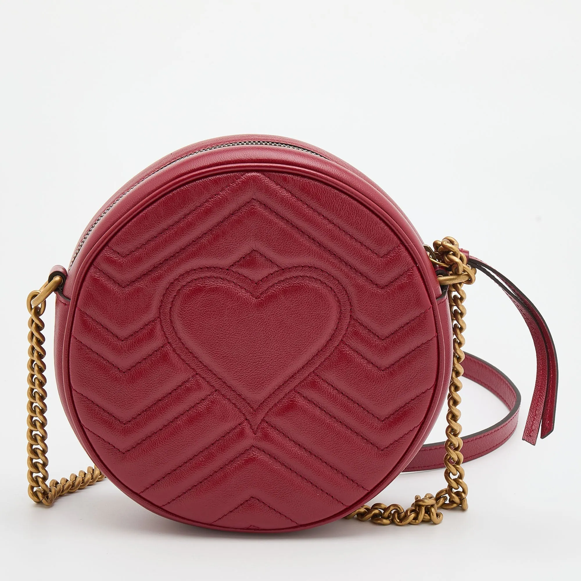 Gucci Red Matelasse Leather Mini GG Marmont Round Shoulder Bag