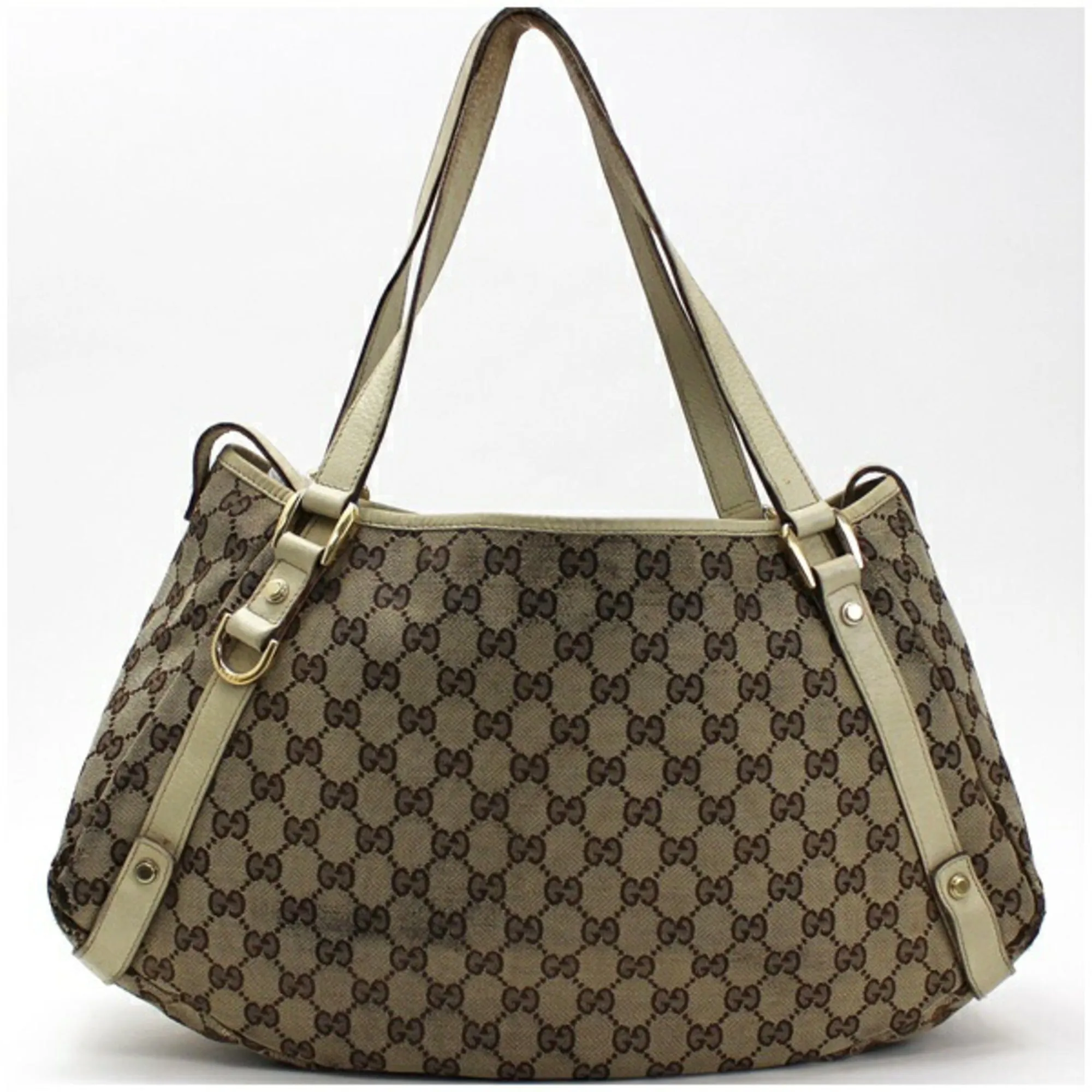 Gucci Tote Bag Shoulder GG Canvas x Leather Beige Ivory 130786 GUCCI Ladies