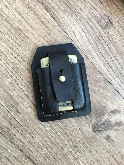 Handmade Black Leather Classic Zippo Lighter Case Standard Zippo Lighter Holder Pouch For Men