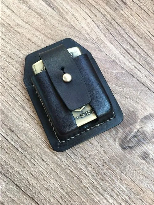Handmade Black Leather Classic Zippo Lighter Case Standard Zippo Lighter Holder Pouch For Men