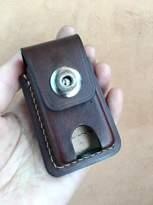 Handmade Black Leather Mens Slim Zippo Lighter Case Black Slim Zippo Lighter Holder with Belt Loop for Men