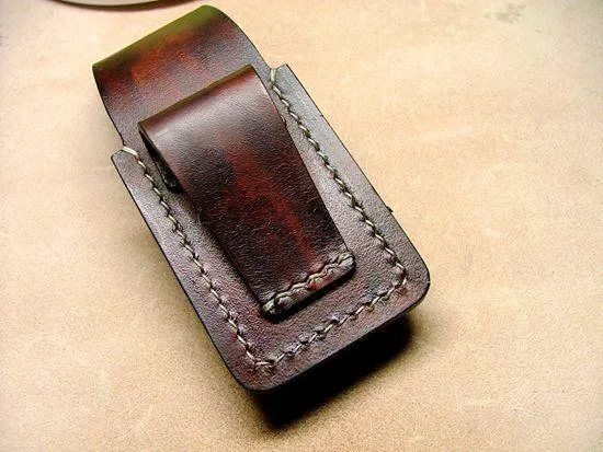 Handmade Black Leather Mens Slim Zippo Lighter Case Black Slim Zippo Lighter Holder with Belt Loop for Men