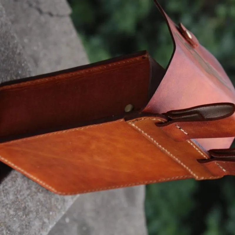 Handmade Leather Belt Pouch Mens Brown Waist Bag CIGARETTE Pouch for Men