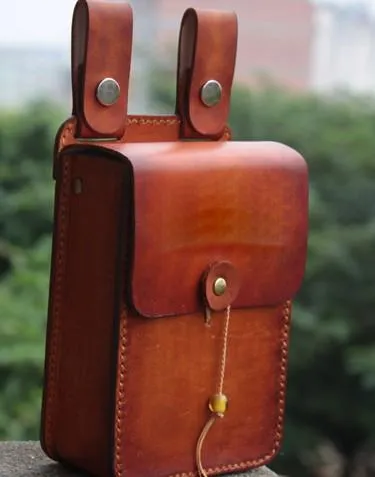 Handmade Leather Belt Pouch Mens Brown Waist Bag CIGARETTE Pouch for Men