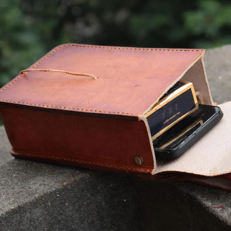 Handmade Leather Belt Pouch Mens Brown Waist Bag CIGARETTE Pouch for Men
