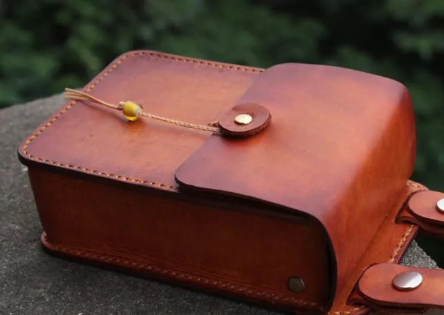 Handmade Leather Belt Pouch Mens Brown Waist Bag CIGARETTE Pouch for Men