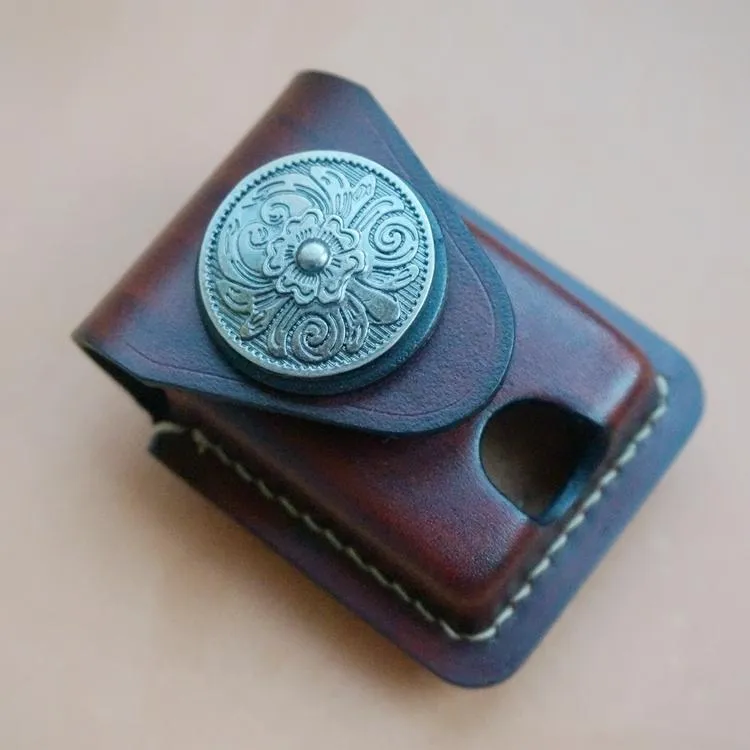 Handmade Leather Classic Zippo Lighter Case Coffee Standard Zippo Lighter Holder Pouch For Men