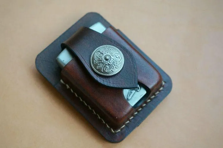 Handmade Leather Classic Zippo Lighter Case Coffee Standard Zippo Lighter Holder Pouch For Men