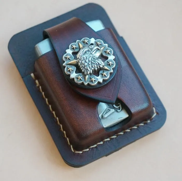 Handmade Leather Classic Zippo Lighter Case Coffee Standard Zippo Lighter Holder Pouch For Men