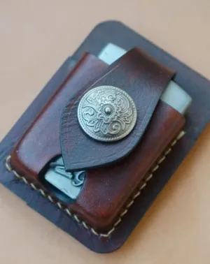 Handmade Leather Classic Zippo Lighter Case Coffee Standard Zippo Lighter Holder Pouch For Men