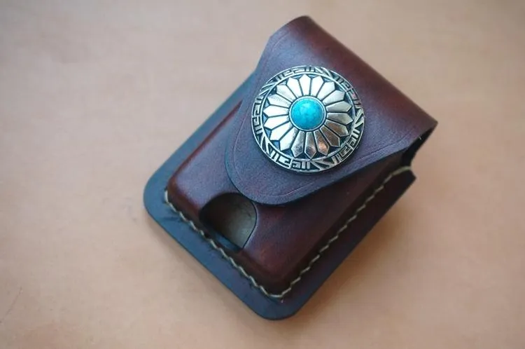 Handmade Leather Classic Zippo Lighter Case Coffee Standard Zippo Lighter Holder Pouch For Men