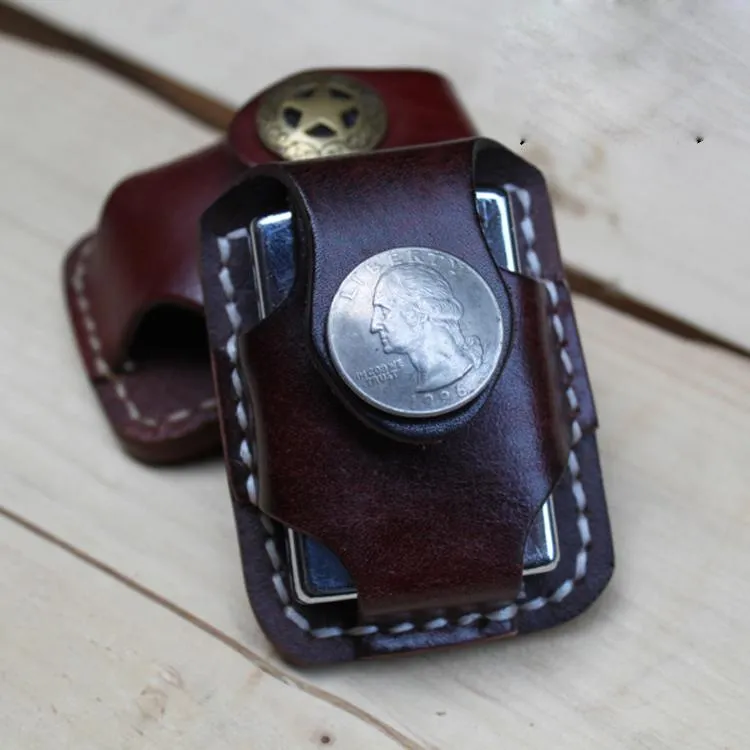 Handmade Leather Mens Zippo Lighter Pouch with Loop Biker Zippo lighter case with Clip