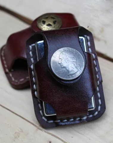 Handmade Leather Mens Zippo Lighter Pouch with Loop Biker Zippo lighter case with Clip