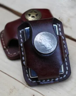 Handmade Leather Mens Zippo Lighter Pouch with Loop Biker Zippo lighter case with Clip