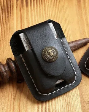 Handmade Mens Black Leather Classic S.T.Dupont Lighter Case S.T.Dupont Lighter Holder with Belt Loop