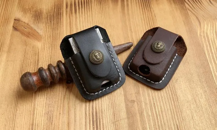 Handmade Mens Black Leather Classic S.T.Dupont Lighter Case S.T.Dupont Lighter Holder with Belt Loop
