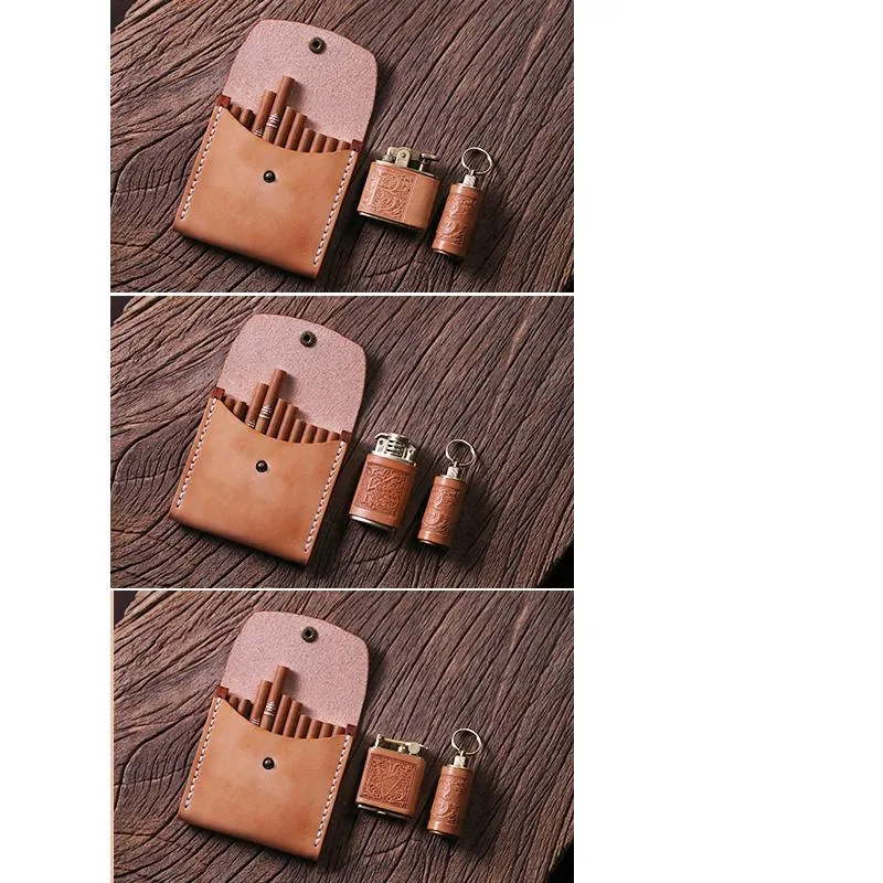 Handmade Wooden Coffee Leather Mens 10pcs Cigarette Case Cool Custom Cigarette Holder for Men