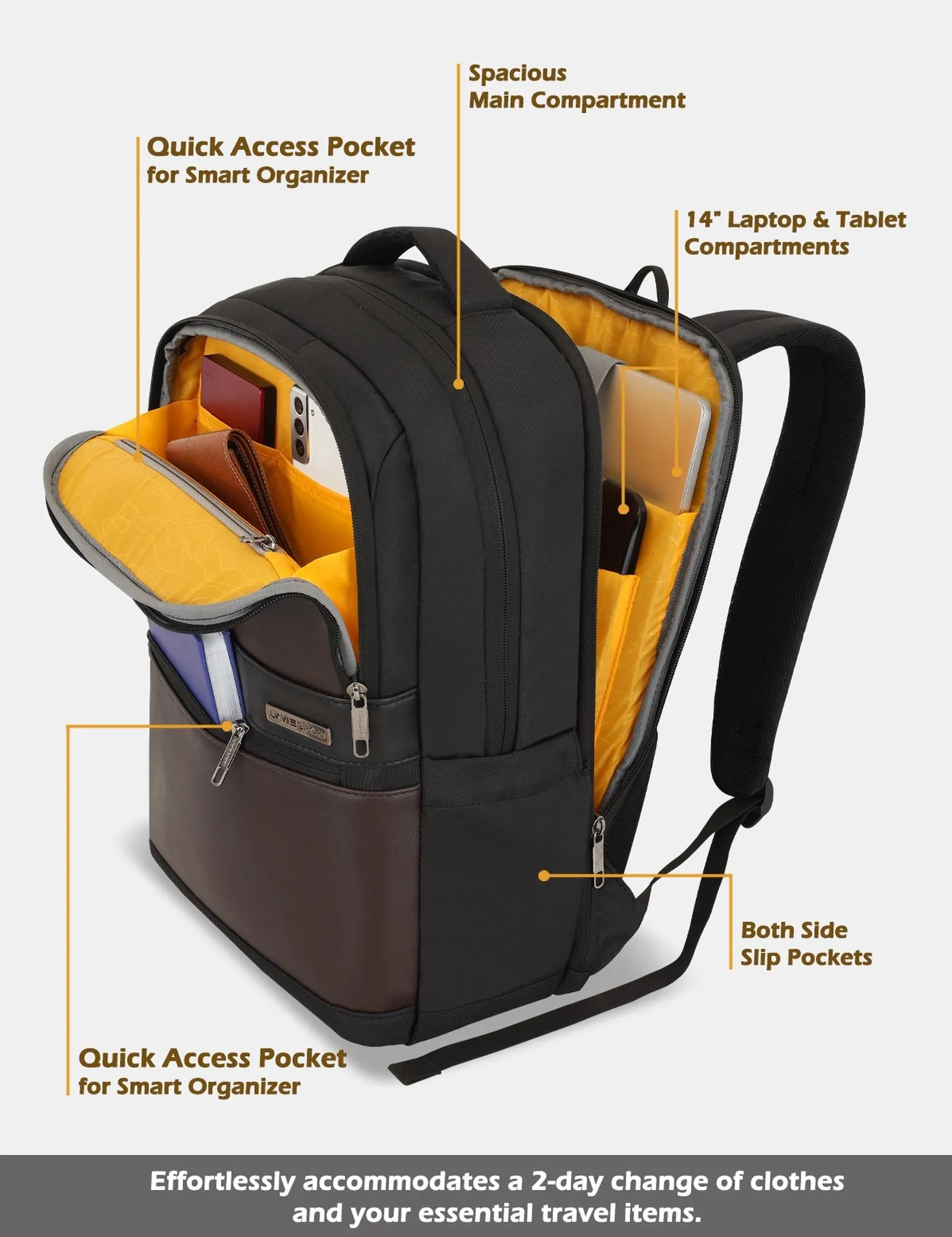 Lavie Sport Armour 24L Laptop Backpack with Trolley sleeve For Men & Women Black/Navy