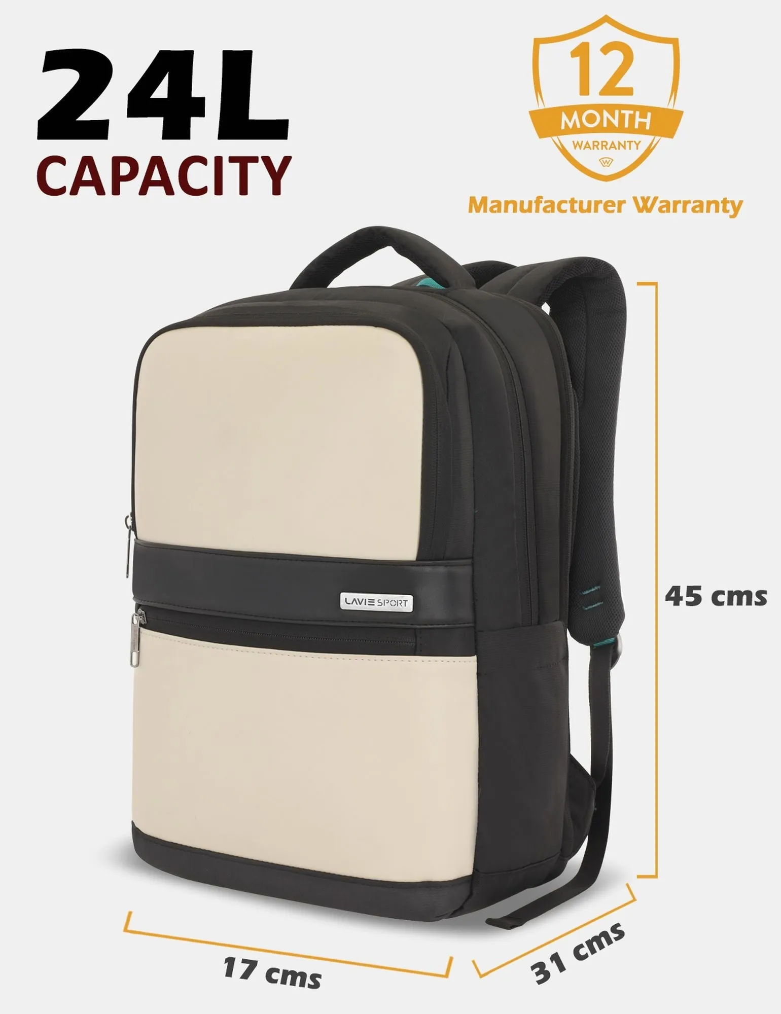 Lavie Sport Armour 24L Laptop Backpack with Trolley sleeve For Men & Women Black/Navy