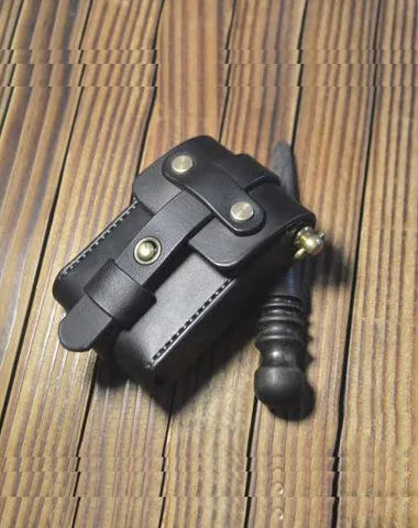 Leather Black Mens Cigarette Case Cigarette Holder Belt Pouch with Belt Loop for Men