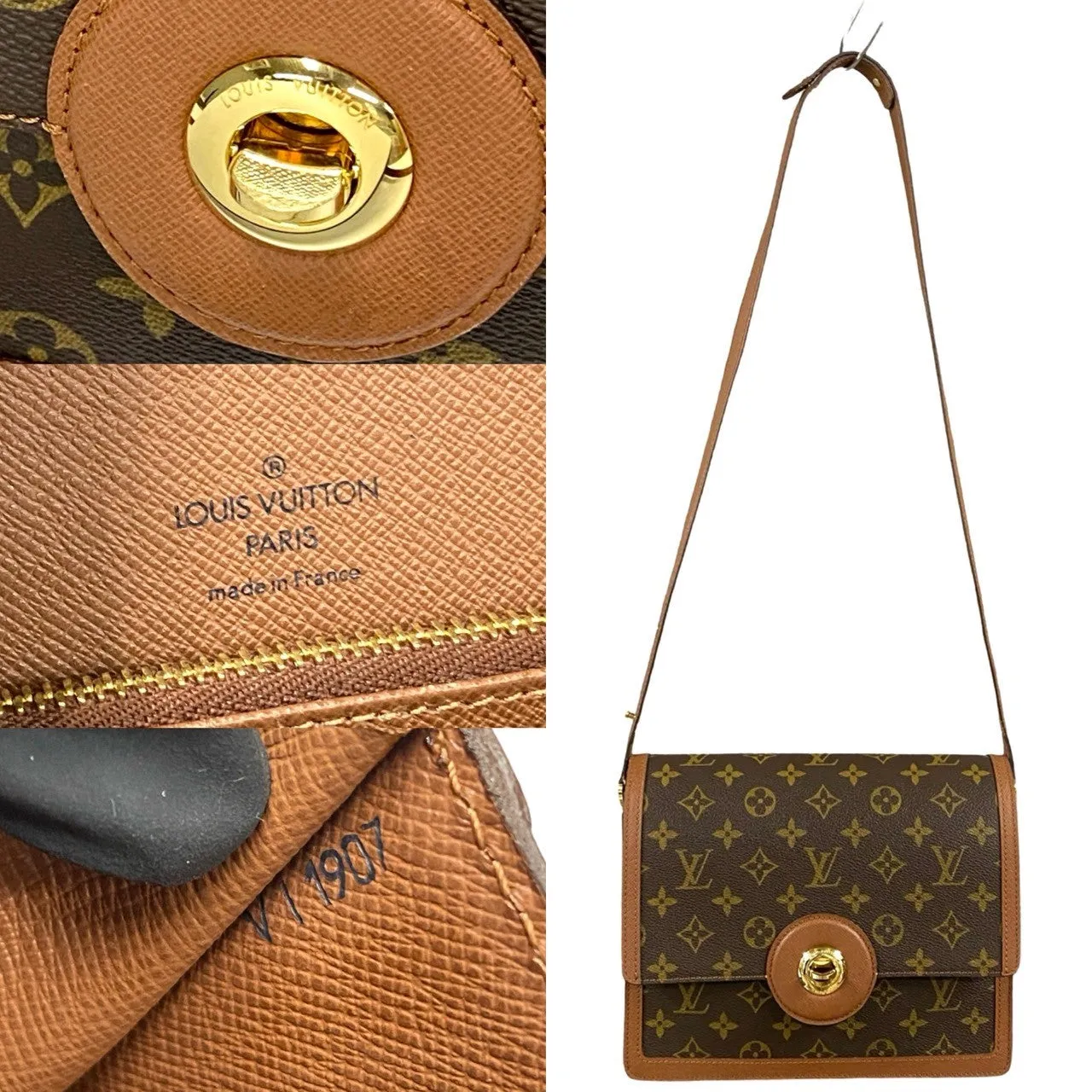 LOUIS VUITTON Shoulder Bag leather Brown Monogram Raspail