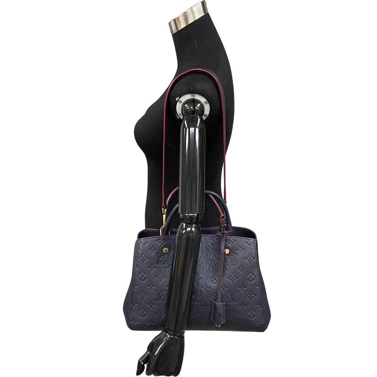 LOUIS VUITTON Shoulder Bag leather Navy Monogram Unplant Montaigne MM