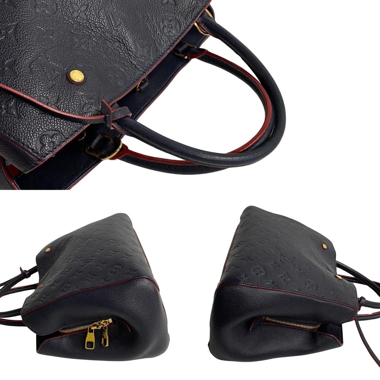 LOUIS VUITTON Shoulder Bag leather Navy Monogram Unplant Montaigne MM