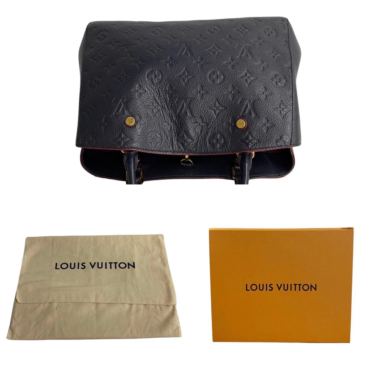 LOUIS VUITTON Shoulder Bag leather Navy Monogram Unplant Montaigne MM