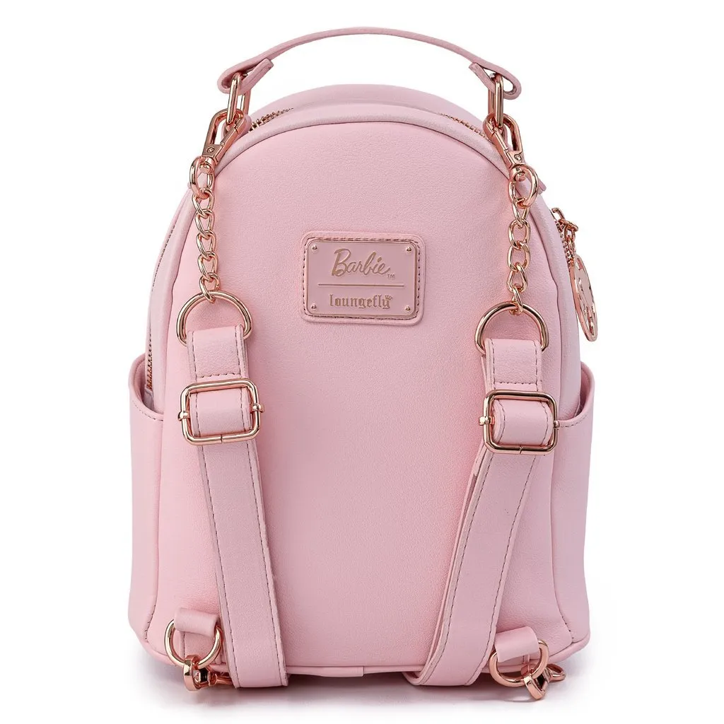 Loungefly X Barbie? Logo Rose Gold Chain Strap Convertible Mini Backpack