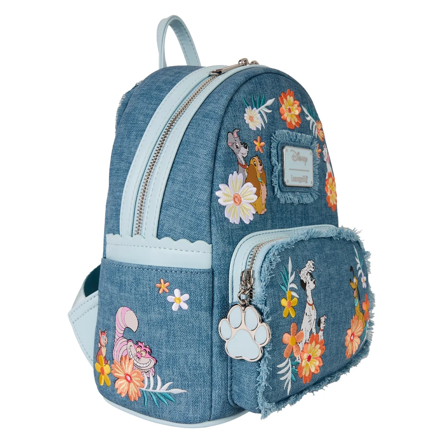 Loungefly x Disney Dogs & Cats Faux Denim Fringe Mini Backpack