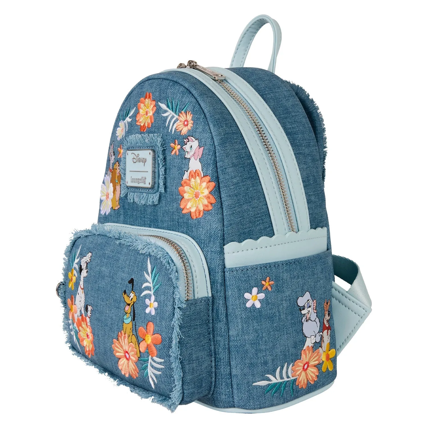 Loungefly x Disney Dogs & Cats Faux Denim Fringe Mini Backpack