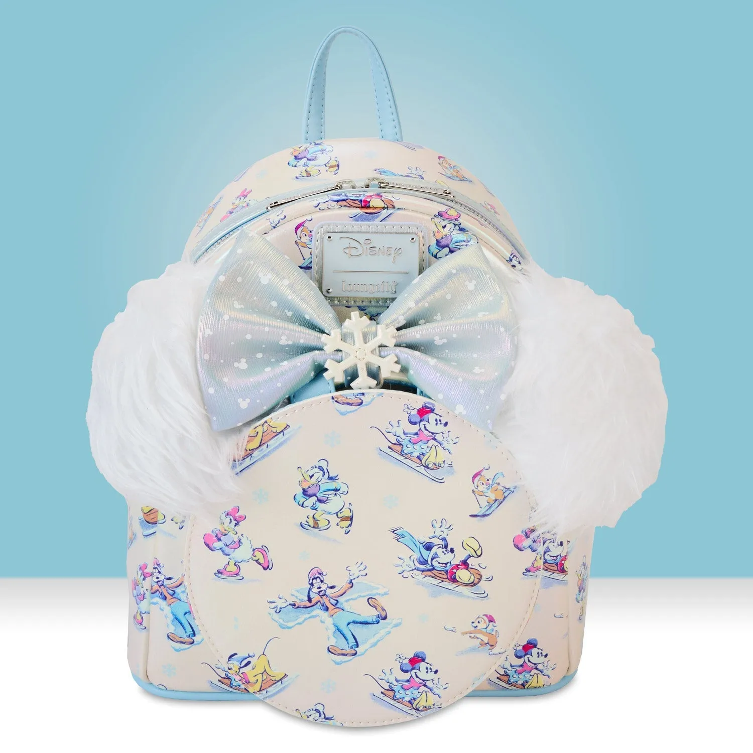 Loungefly x Disney Mickey And Friends Winter Wonderland AOP Mini Backpack With Headband