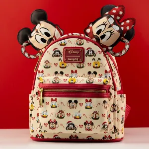 Loungefly x Disney Mickey and Minnie Hot Cocoa AOP Mini Backpack with Headband Combo