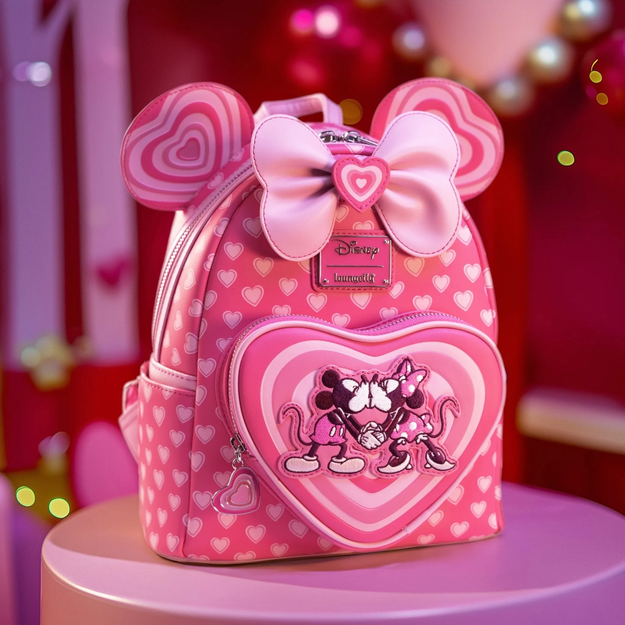 Loungefly x Disney Mickey and Minnie Pink Valentines Mini Backpack