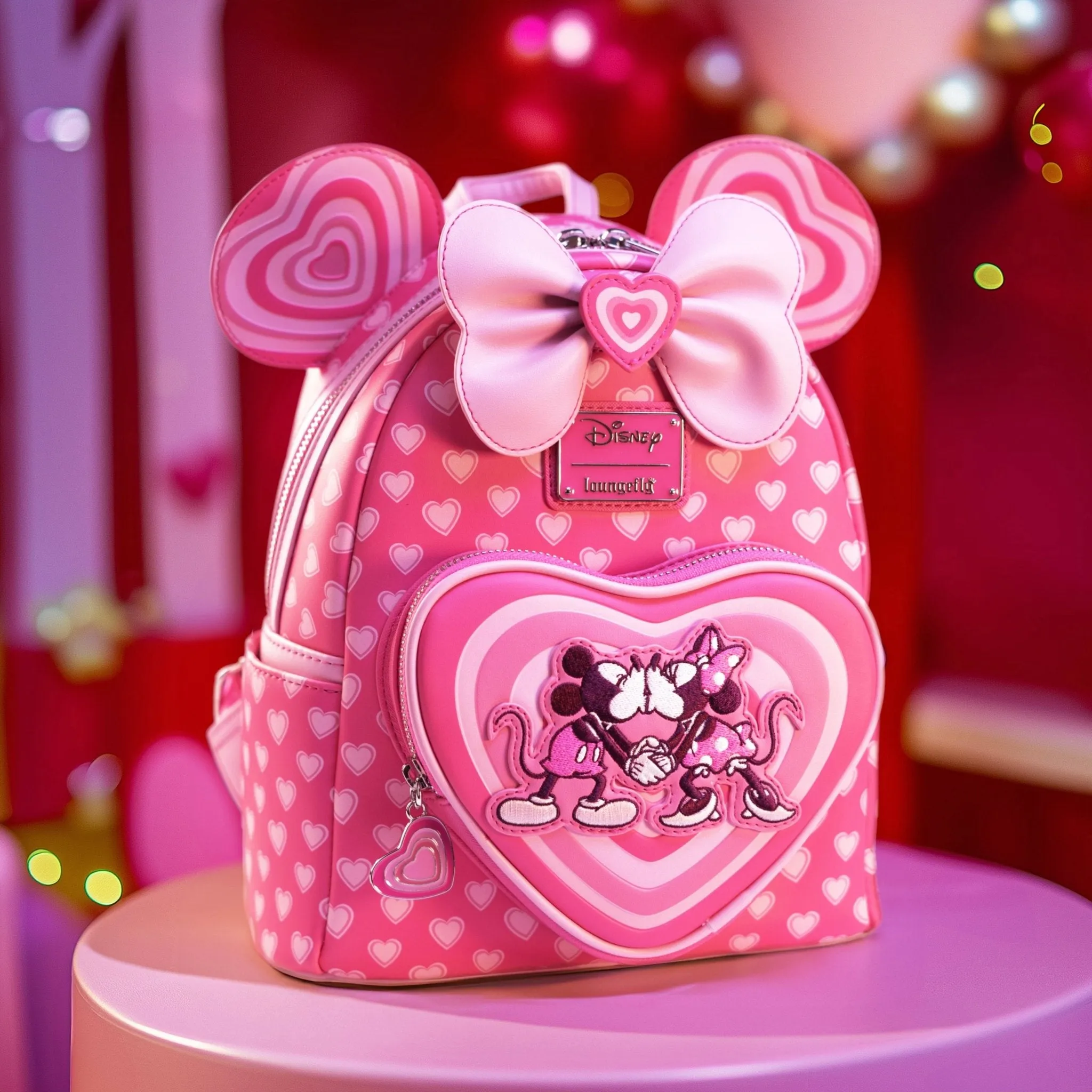 Loungefly x Disney Mickey and Minnie Pink Valentines Mini Backpack