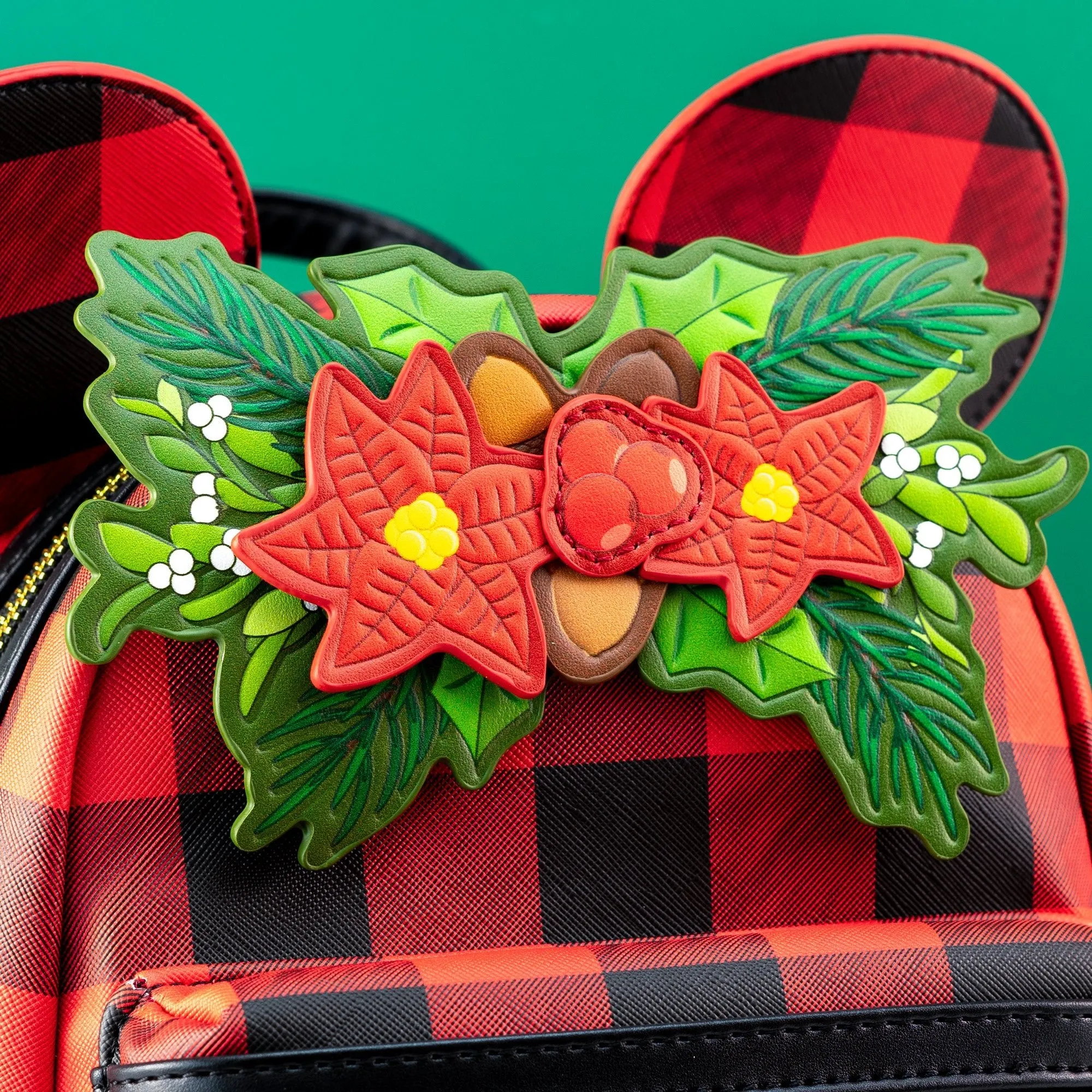 Loungefly x Disney Mickey Mouse Christmas Mistletoe Plaid Mini Backpack