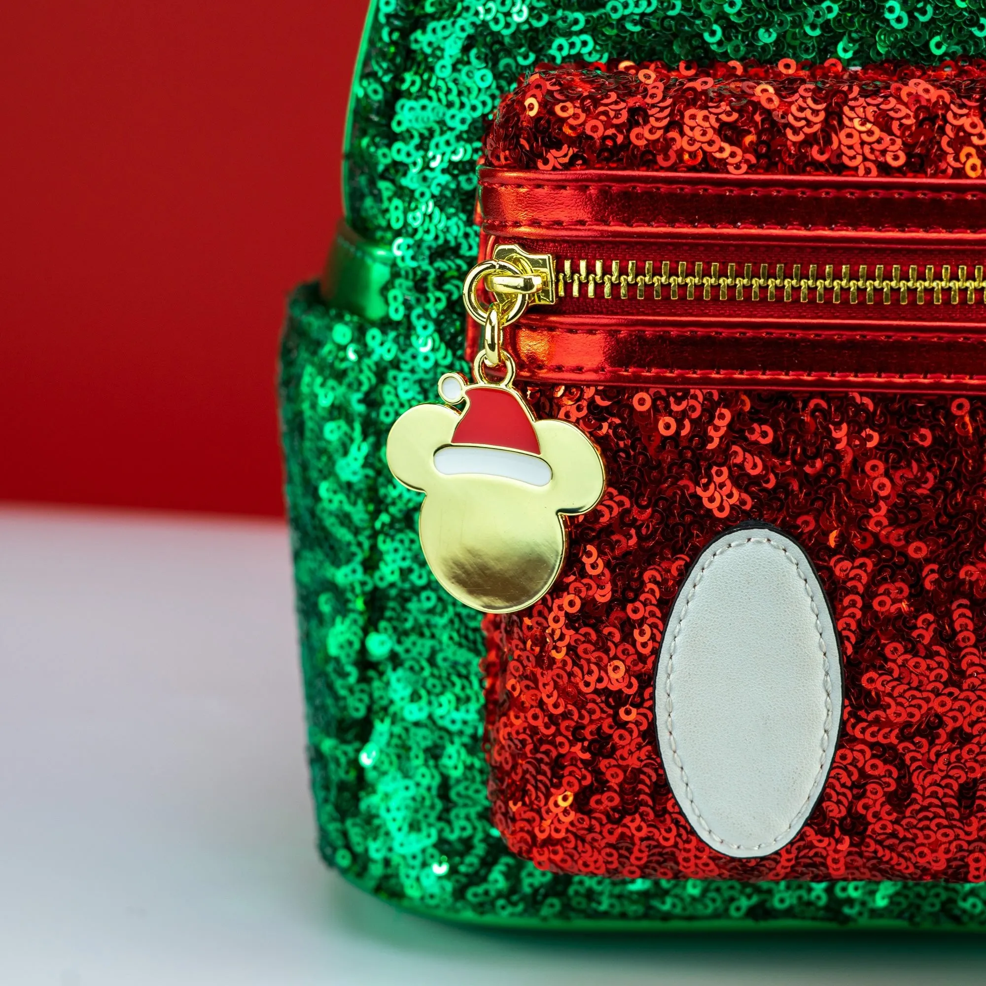 Loungefly x Disney Mickey Mouse Red and Green Sequin Mini Backpack