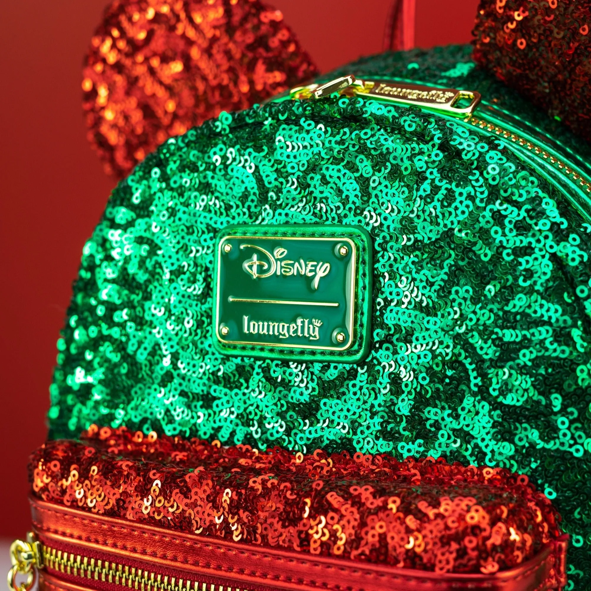 Loungefly x Disney Mickey Mouse Red and Green Sequin Mini Backpack