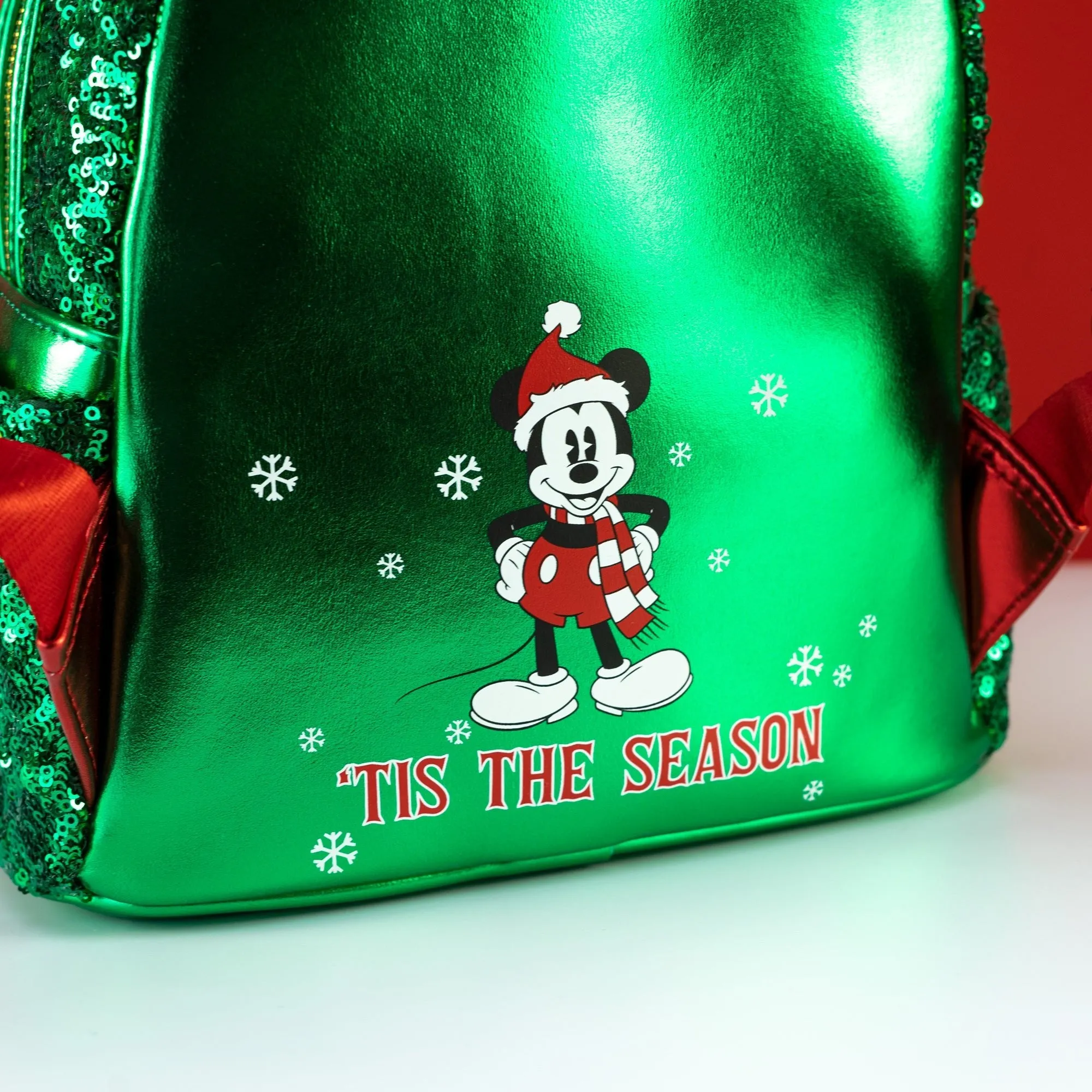 Loungefly x Disney Mickey Mouse Red and Green Sequin Mini Backpack
