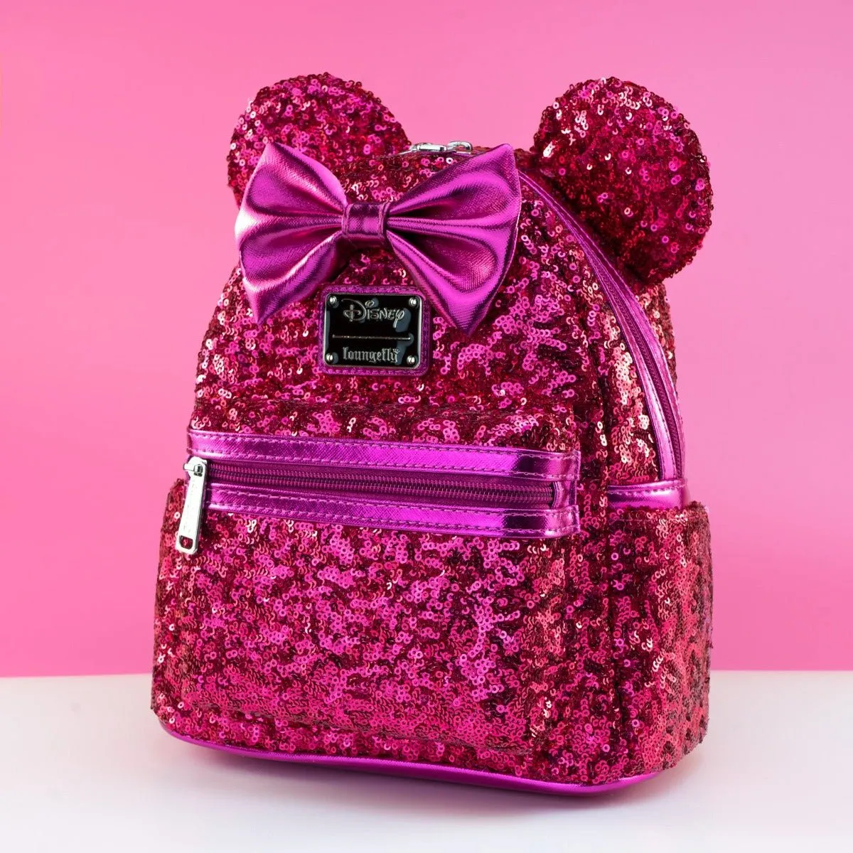 Loungefly x Disney Minnie Mouse Magenta Sequin Mini Backpack