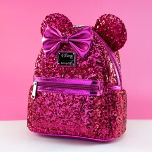 Loungefly x Disney Minnie Mouse Magenta Sequin Mini Backpack