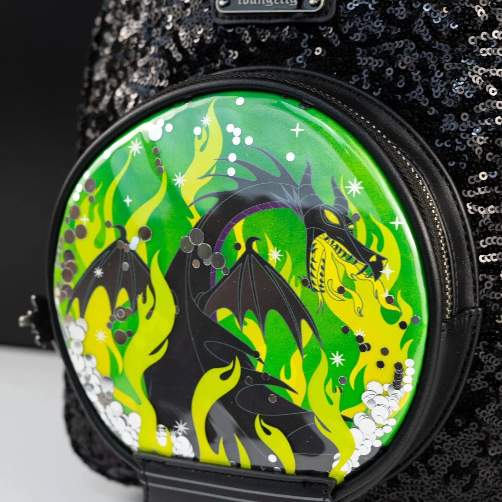 Loungefly x Disney Villains Maleficent Dragon Sequin Globe Mini Backpack