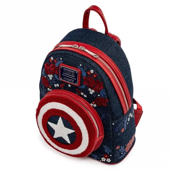 Loungefly x Marvel Captain America 80th Anniversary Floral Shield Mini Backpack