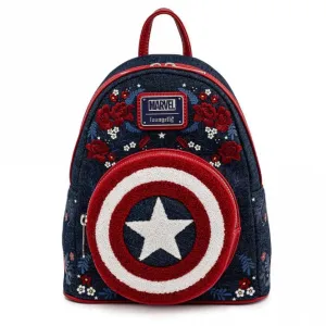 Loungefly x Marvel Captain America 80th Anniversary Floral Shield Mini Backpack