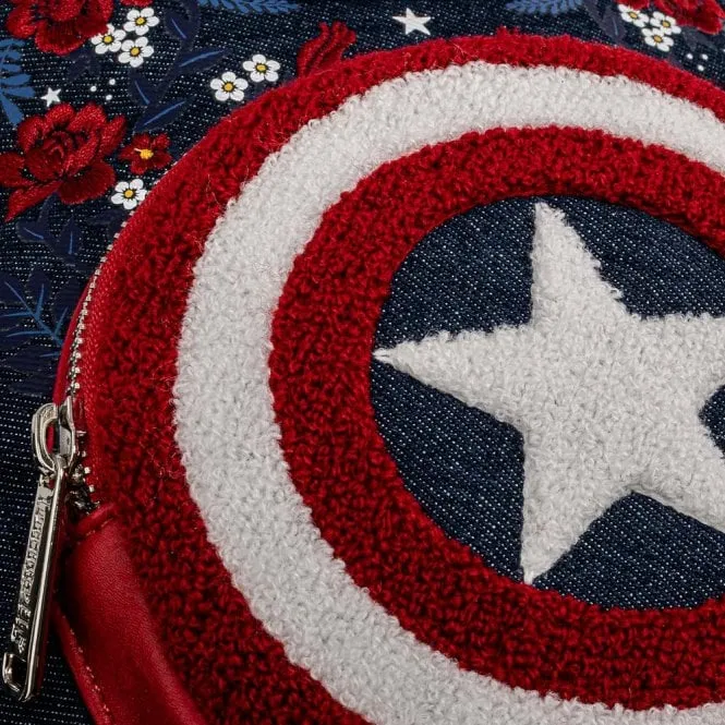 Loungefly x Marvel Captain America 80th Anniversary Floral Shield Mini Backpack