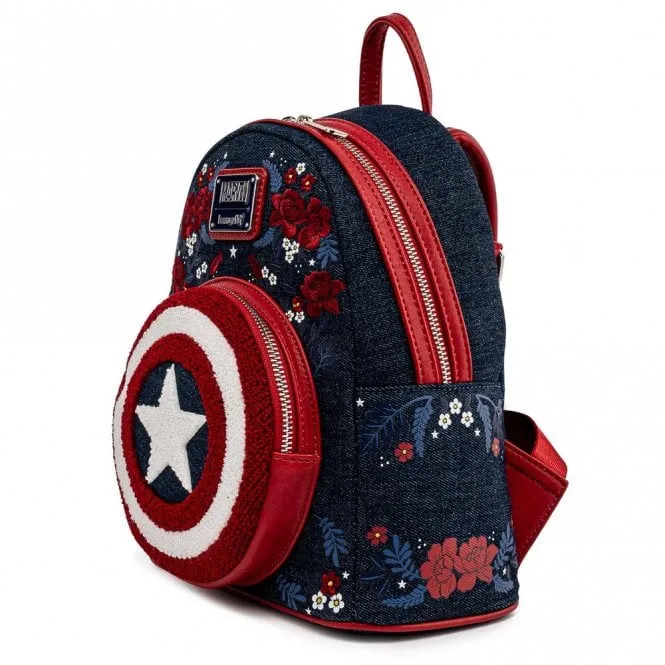 Loungefly x Marvel Captain America 80th Anniversary Floral Shield Mini Backpack