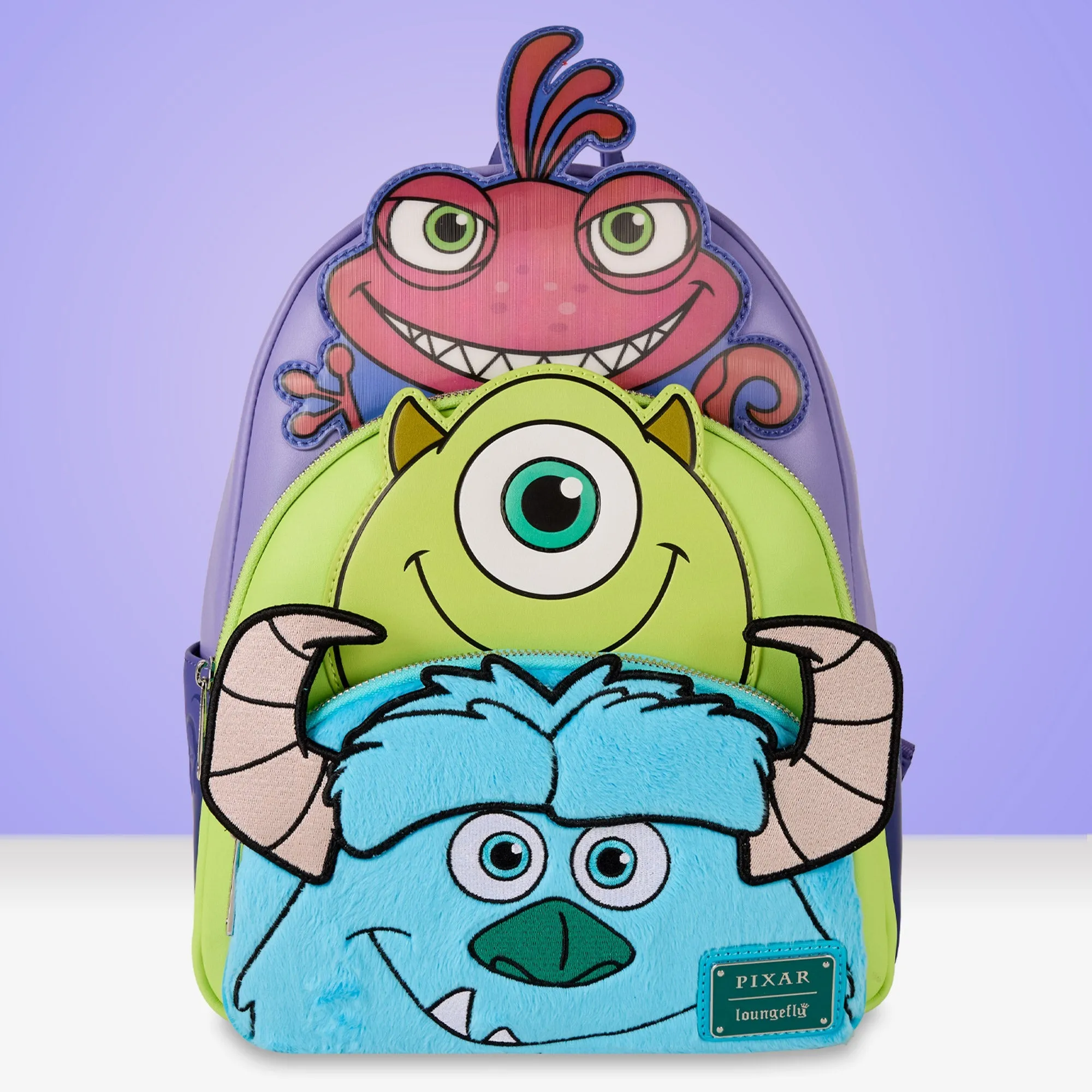 Loungefly x Pixar Monsters Inc. Mike, Sulley and Randall Triple Pocket Mini Backpack