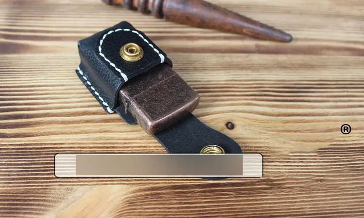 Mens Black Leather Classic Zippo Lighter Cases Handmade Zippo Lighter Holder with Belt Loop