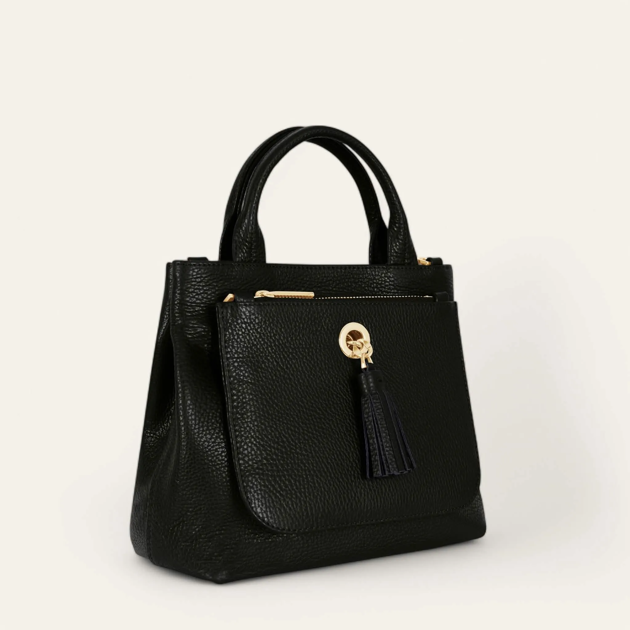 Mini D Tote | Black with Gold hardware